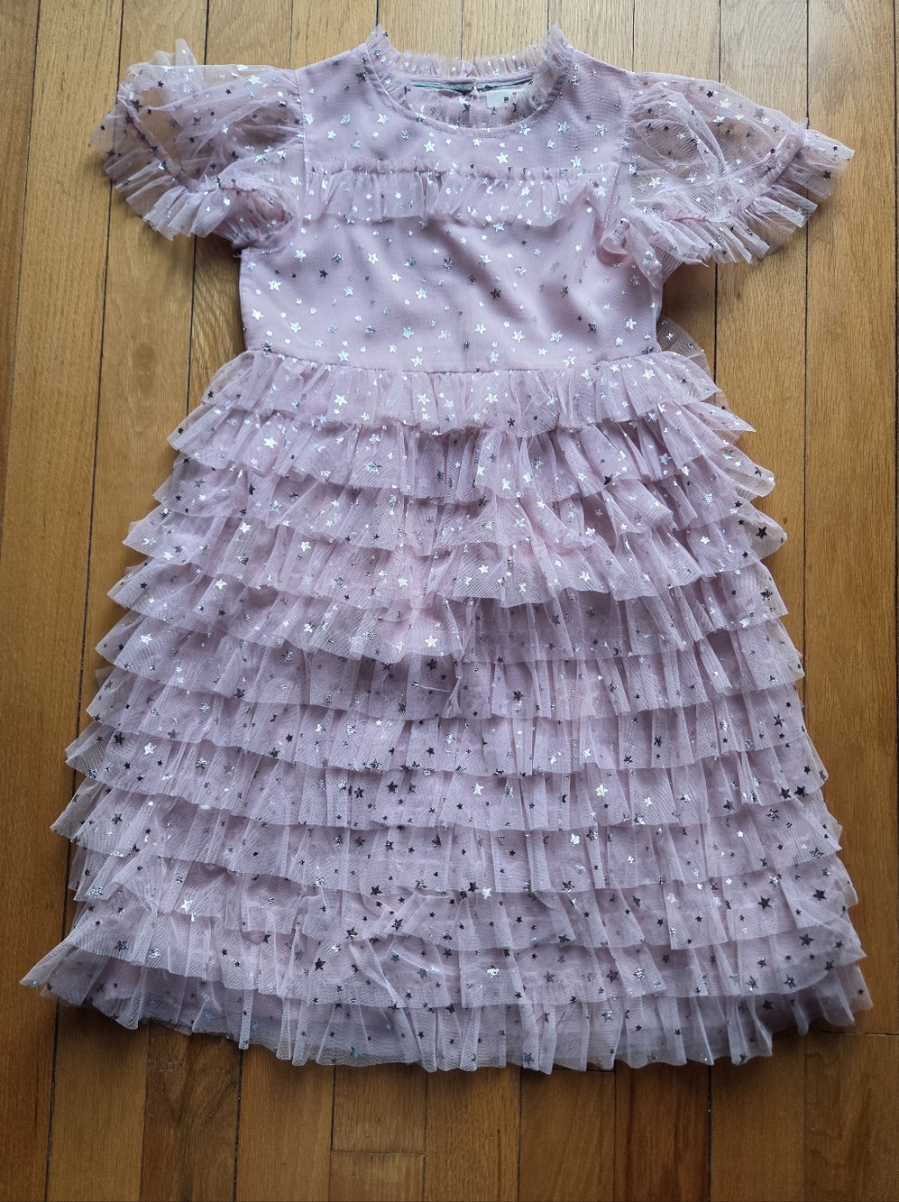 Mini Boden Pink Star Ruffle Tulle Dress Size 9-10Y